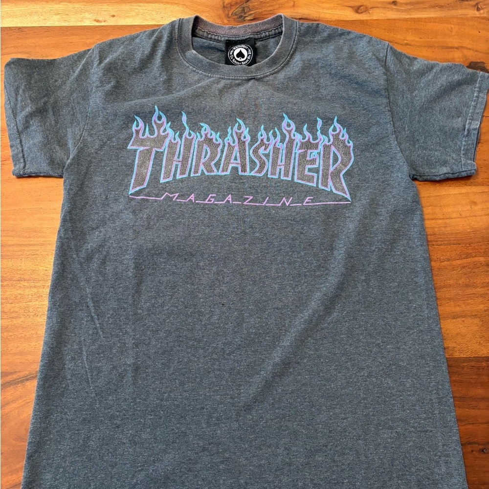 Thrasher Men's Gray Logo Flame T-Shirt